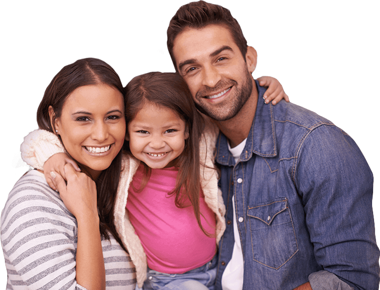 Smiling mother father and daughter